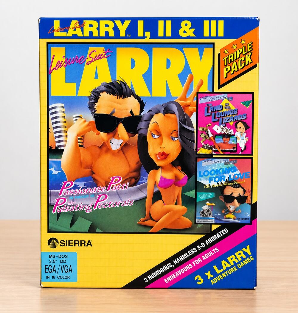 Vintage Leisure Suit Larry I II III Triple Pack Sierra MS-DOS 3.5 Floppy Big Box